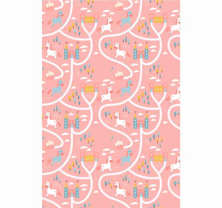 Kids wallpaper castles and unicorns - TenStickers
