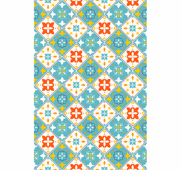 Bathroom wallpaper in blue and beige tiles - TenStickers