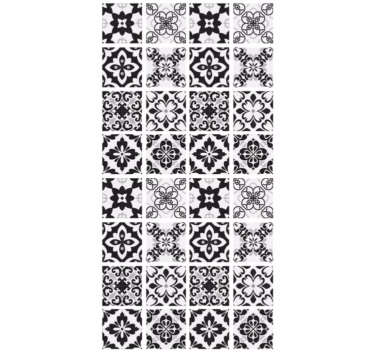Kitchen wallpaper in black and white tiles - TenStickers