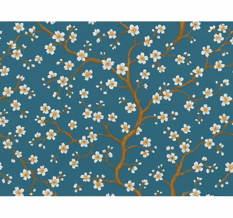 Flower wallpaper golden blossom teal - TenStickers