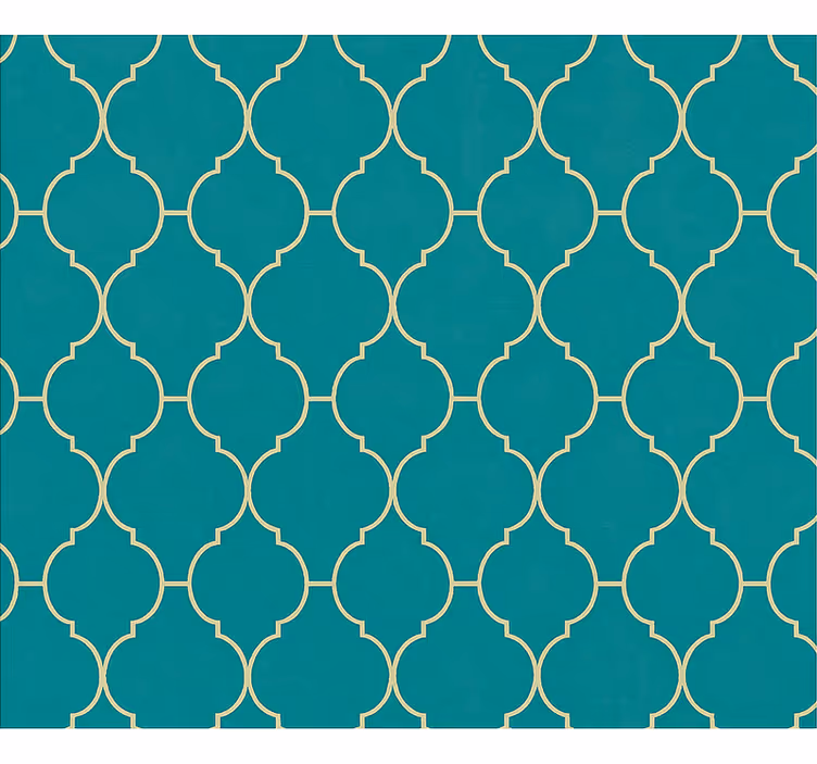 Living room wallpaper in gold & turquoise design - TenStickers