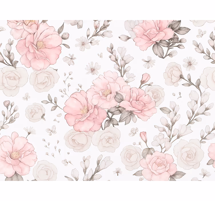Master bedroom wallpaper pink grey floral pattern - TenStickers