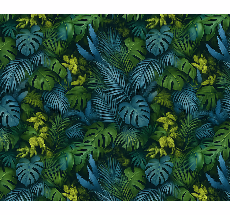 Master bedroom wallpaper in green and blue leaves - TenStickers