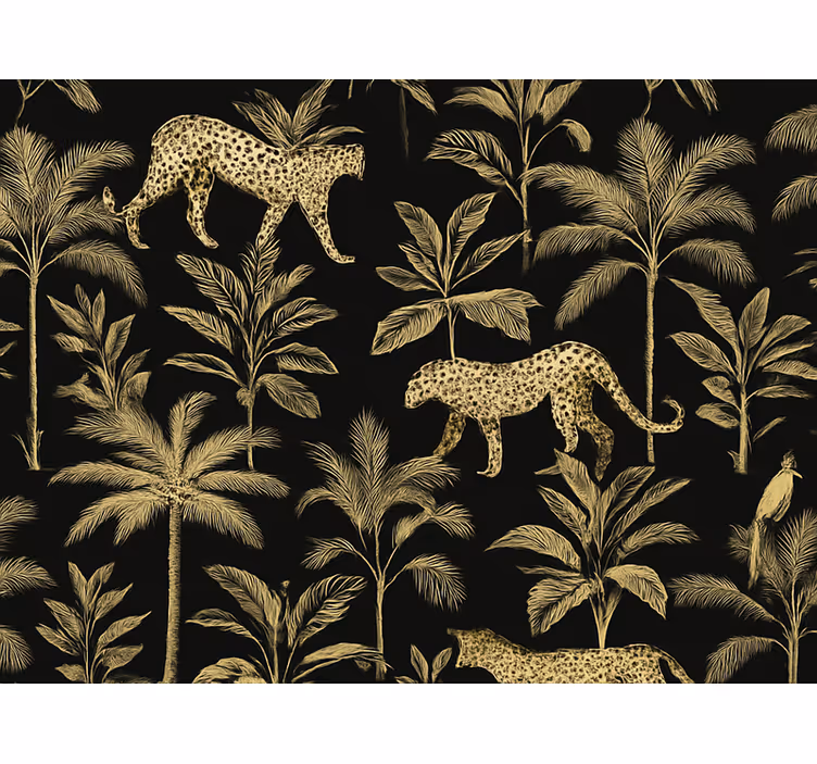 Master bedroom wallpaper black background beige animals - TenStickers