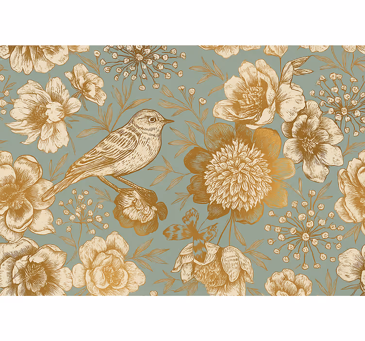 Master bedroom wallpaper in grey and gold flowers - TenStickers