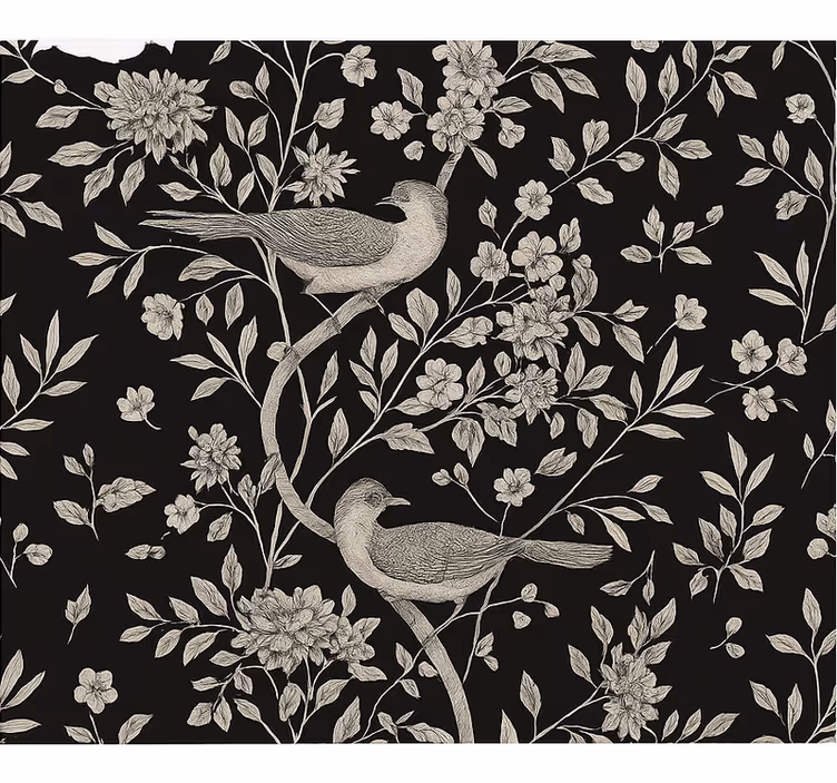 Master bedroom wallpaper grey tree with birds - TenStickers