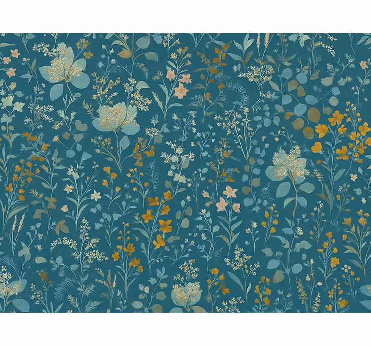 Master bedroom wallpaper blue vintage flowers - TenStickers