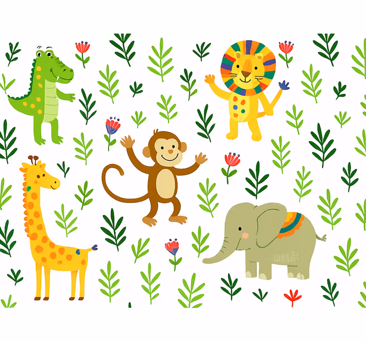 Kids wallpaper cute happy animals - TenStickers