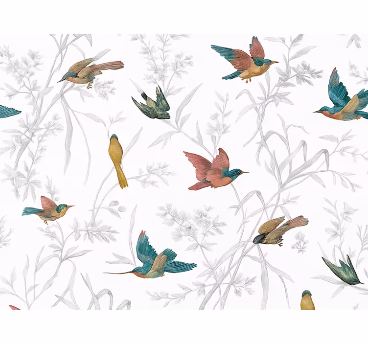 Living room wallpaper textile paradise bird leaf design - TenStickers