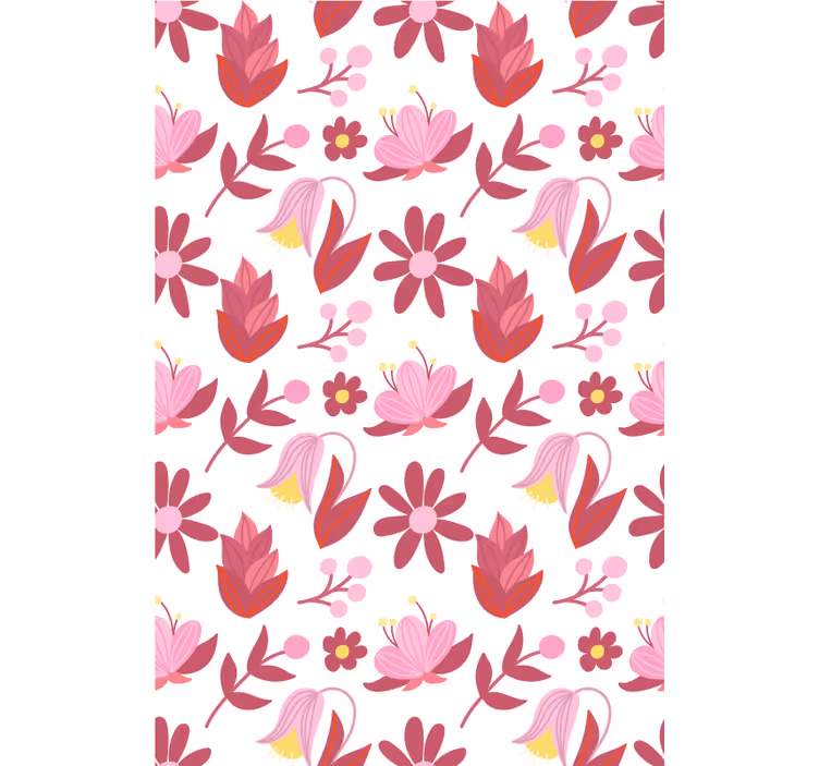 Floral ornament wallpaper in polish folk art red - TenStickers