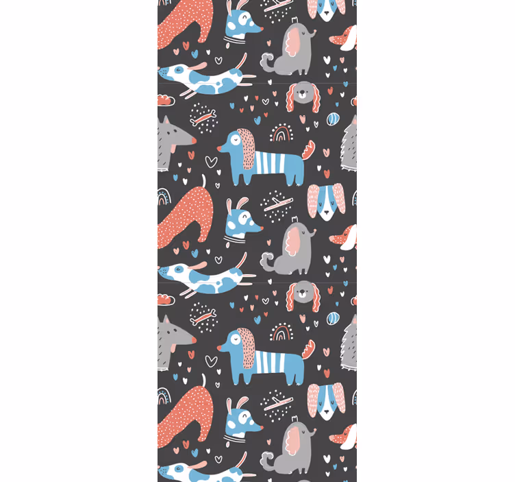 Bedroom wallpaper featuring cute dog illustrations - TenStickers