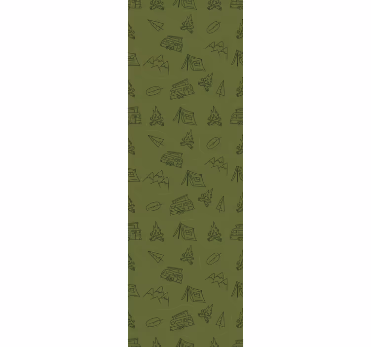 Bedroom wallpaper featuring camping mountains on green - TenStickers