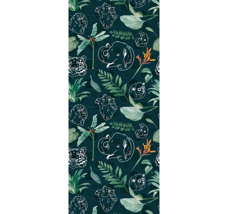 Colorful jungle animals and trees pattern bedroom wallpaper - TenStickers