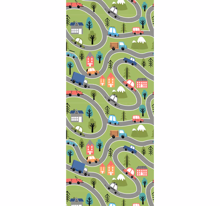 Colorful street with racing cars bedroom wallpaper - TenStickers