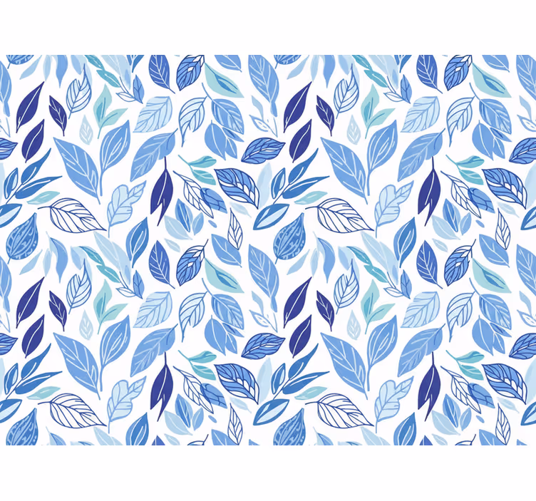 Flower wallpaper with blue drawn leaves - TenStickers