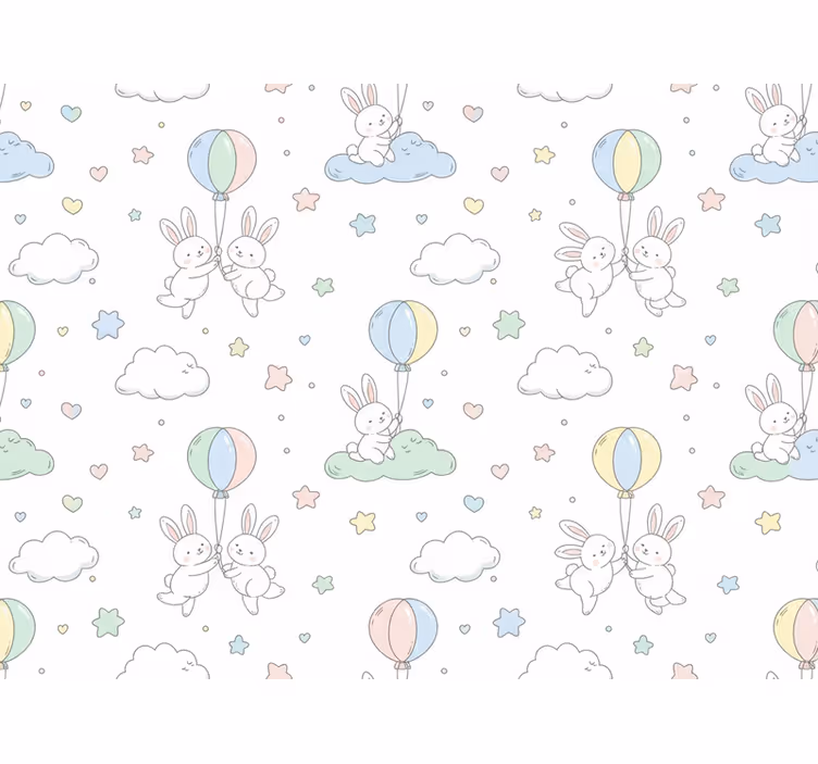 Kids wallpaper featuring rabbits and balloons - TenStickers
