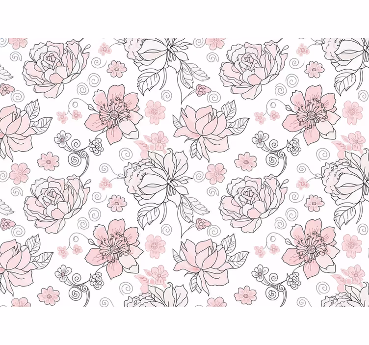 Leaf wallpaper in black and pink floral design - TenStickers