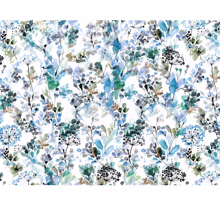 Leaf wallpaper cozy blue flowers - TenStickers