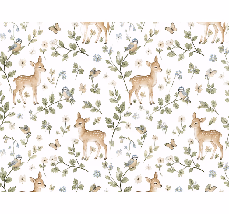 Nursery wallpaper with deer and plants - TenStickers