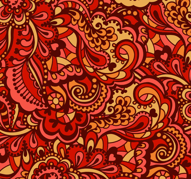 Red ornate pattern floral ornament wallpaper - TenStickers