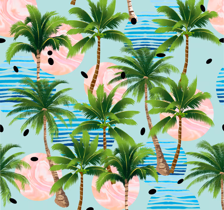 Palm trees on marble sun jungle wallpaper - TenStickers