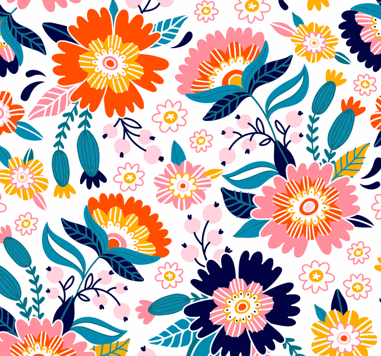 Romantic Flowers Ornamental Wallpaper - TenStickers