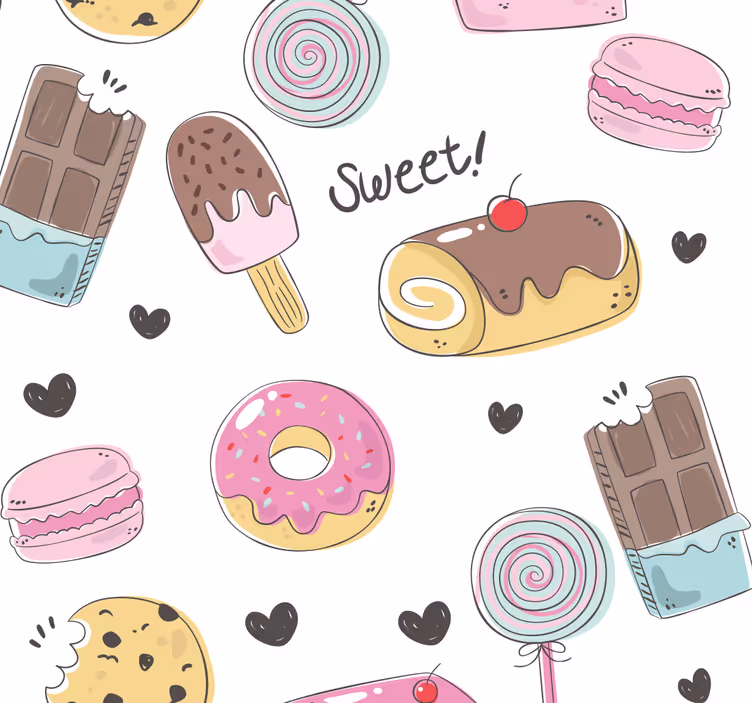 Ice-cream and candies pattern kitchen wallpaper - TenStickers