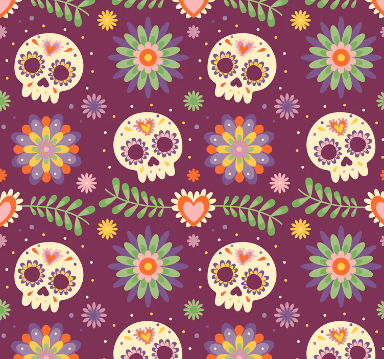 Rustic Skull Floral Motif halloween wallpaper - TenStickers