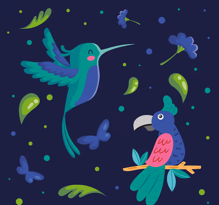 Parrots and woodpeckers Animal Wallpaper - TenStickers