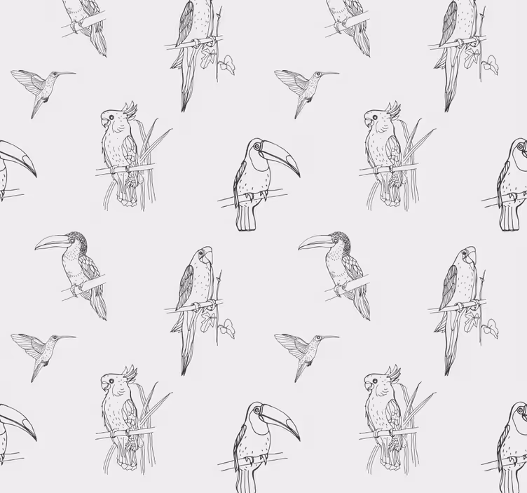 Tropical Birds Sketch parrots wallpaper - TenStickers