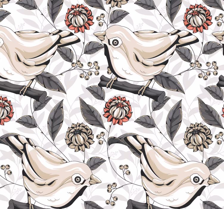Light background with flower and bird wallpaper - TenStickers