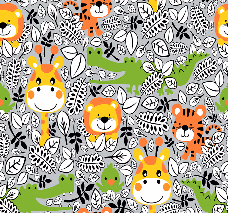 Grey jungle friends Childrens Wallpaper - TenStickers