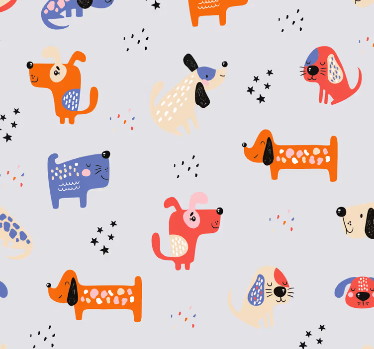 Playful Canine Motif dogs wallpaper - TenStickers