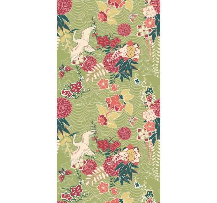 Floral Crane Motif flower wallpaper - TenStickers