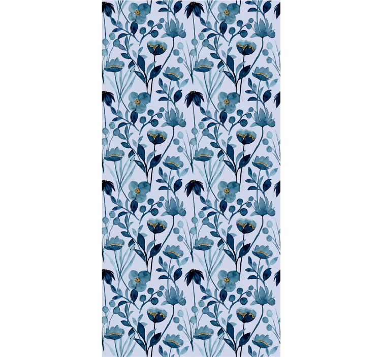 Watercolor blue pattern flower wallpaper - TenStickers