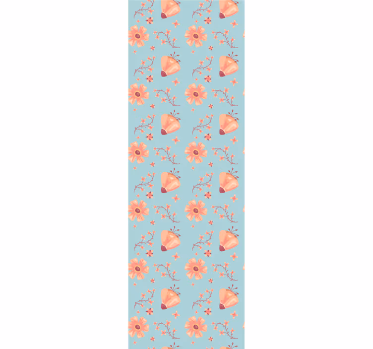Orange flowers over blue background wallpaper - TenStickers