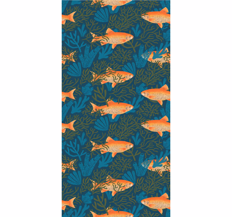 Realistic blue and orange motif fish wallpaper - TenStickers