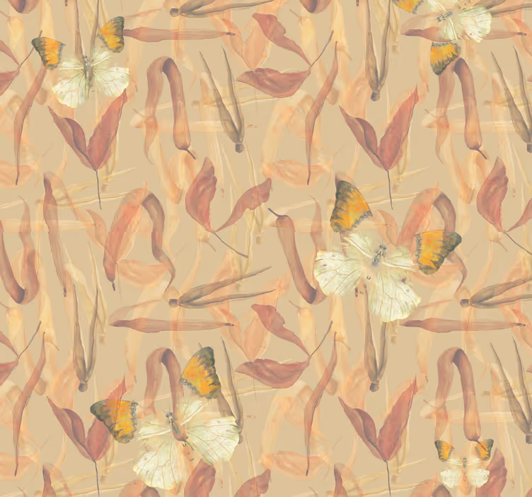 Butterflies and dried leaves living room wallpaper - TenStickers