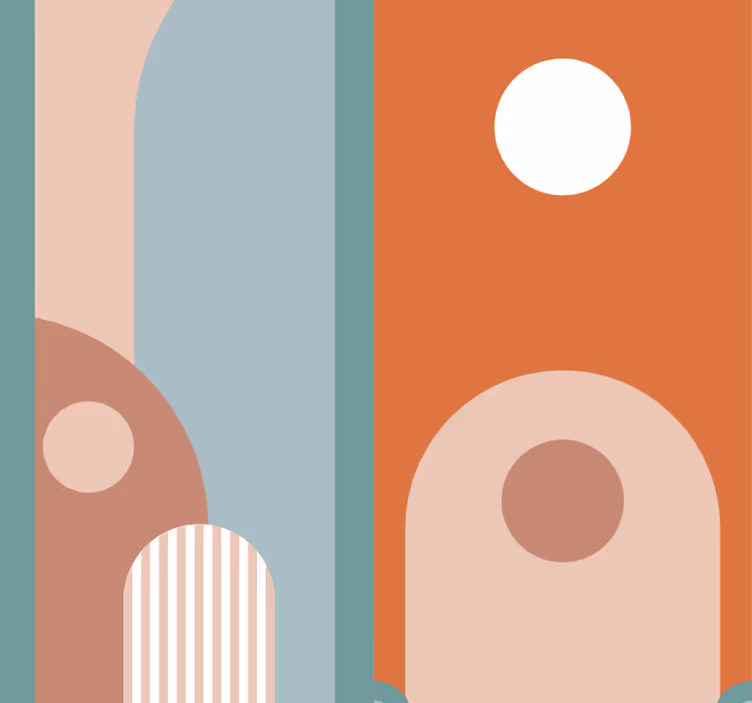 Curved geometric shapes living room wallpaper - TenStickers
