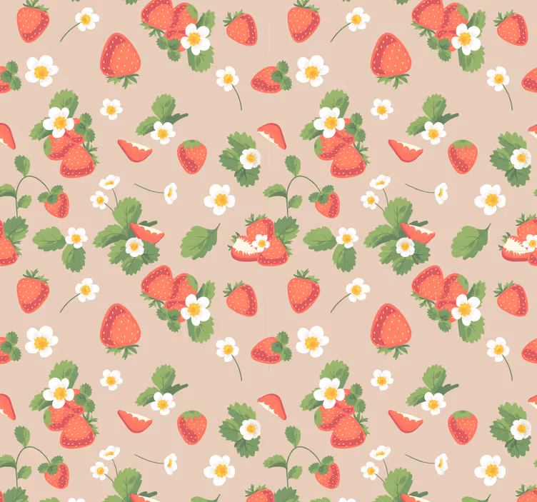 Strawberries and flowers wallpaper - TenStickers