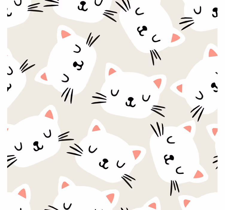 White cat face drawings Children's wallpaper - TenStickers