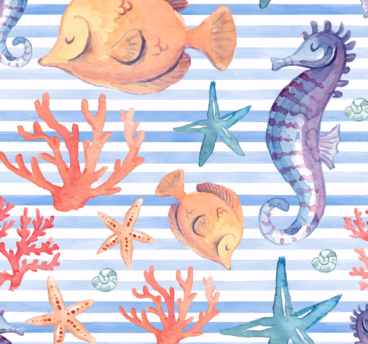 Oceanic Fauna Pattern fish wallpaper - TenStickers
