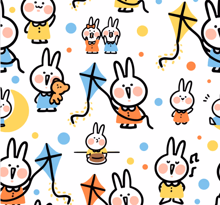 Bunnies with Kites animal wallpaper - TenStickers