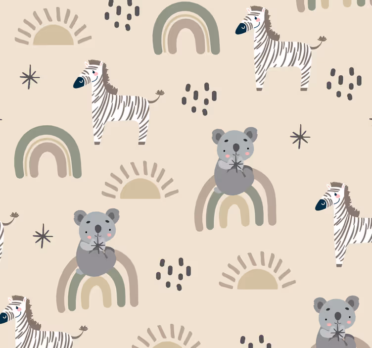 Beige and gray kids pattern more animal wallpaper - TenStickers