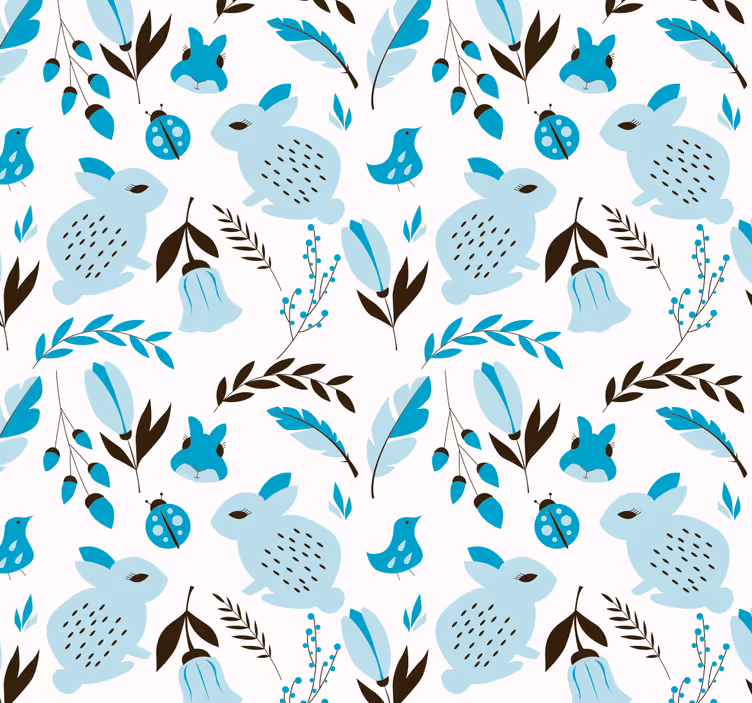 Blue Bunnies animal wallpaper - TenStickers