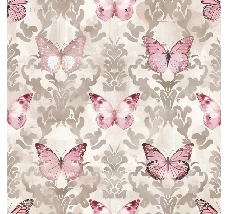 Pink butterflies pattern baroque wallpaper - TenStickers