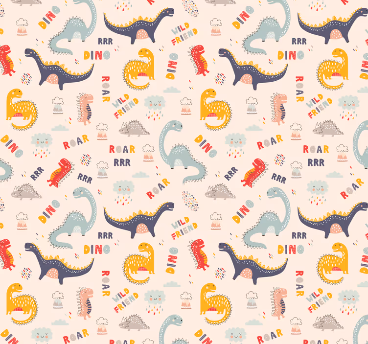 Colorful dinosaurs with names kids wallpaper - TenStickers
