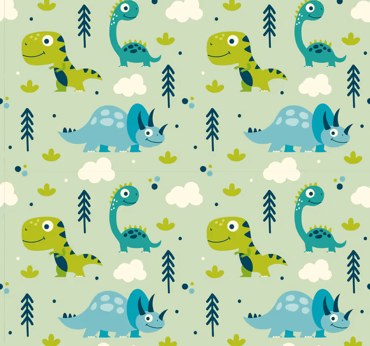 Green background nursery dinosaurus wallpaper - TenStickers