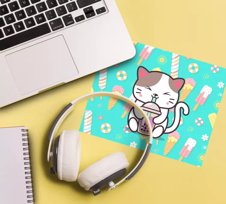 Cute cat with ice cream original mouse pad - TenStickers