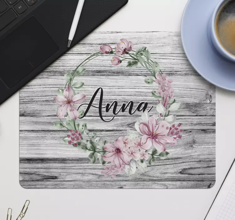 Watercolor flower circle with name mouse mat - TenStickers